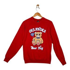 Vintage Oklahoma Sooners Bear Graphic Sweatshirt NCAA Red Crewneck Large